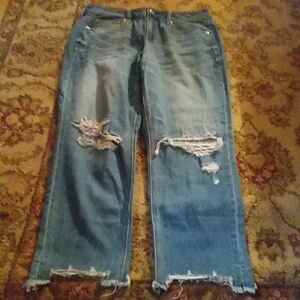 NWT American Eagle Womens 10R Hi-Rise Tomgirl Relaxed Distressed Ripped Jeans